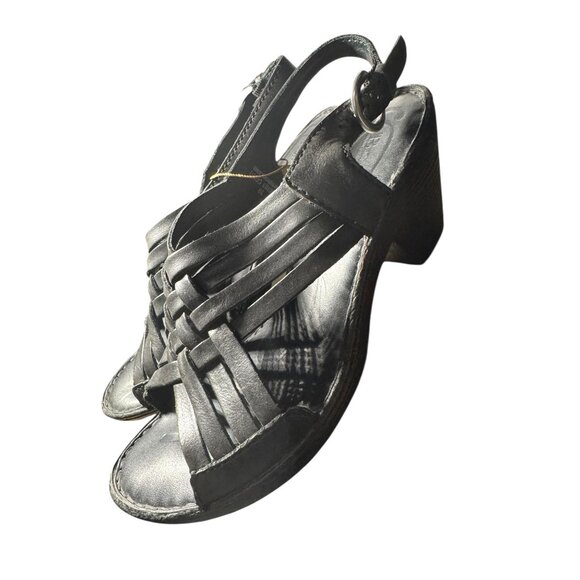 Born‎ Womens MCarrine Black Leather Wedge Sandals NWB - Picture 1 of 10
